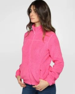 ON SPIRIT - Giacca sherpa da donna fuchsia in pile con zip frontale - AQUILEGIA