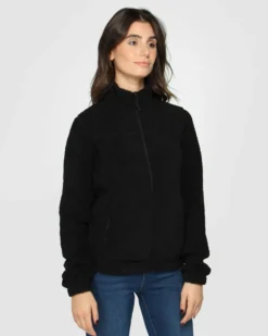 ON SPIRIT - Giacca sherpa da donna nera in pile con zip frontale - AQUILEGIA