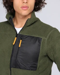 ON SPIRIT - Giacca sherpa da uomo verde scuro in pile con zip frontale - ANTONIO