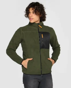 ON SPIRIT - Giacca sherpa da uomo verde scuro in pile con zip frontale - ANTONIO