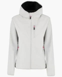 ON SPIRIT - GIUBBINO CON CAPPUCCIO SOFTSHELL DONNA BIANCO PERLA  CON DETTAGLI NERI E FUXIA - ADELITA