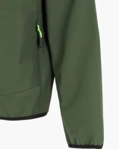 ON SPIRIT - GIUBBINO CON CAPPUCCIO SOFTSHELL UOMO VERDE SCURO CON DETTAGLI NERI E VERDE FLUO - TADEO