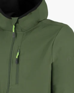 ON SPIRIT - GIUBBINO CON CAPPUCCIO SOFTSHELL UOMO VERDE SCURO CON DETTAGLI NERI E VERDE FLUO - TADEO
