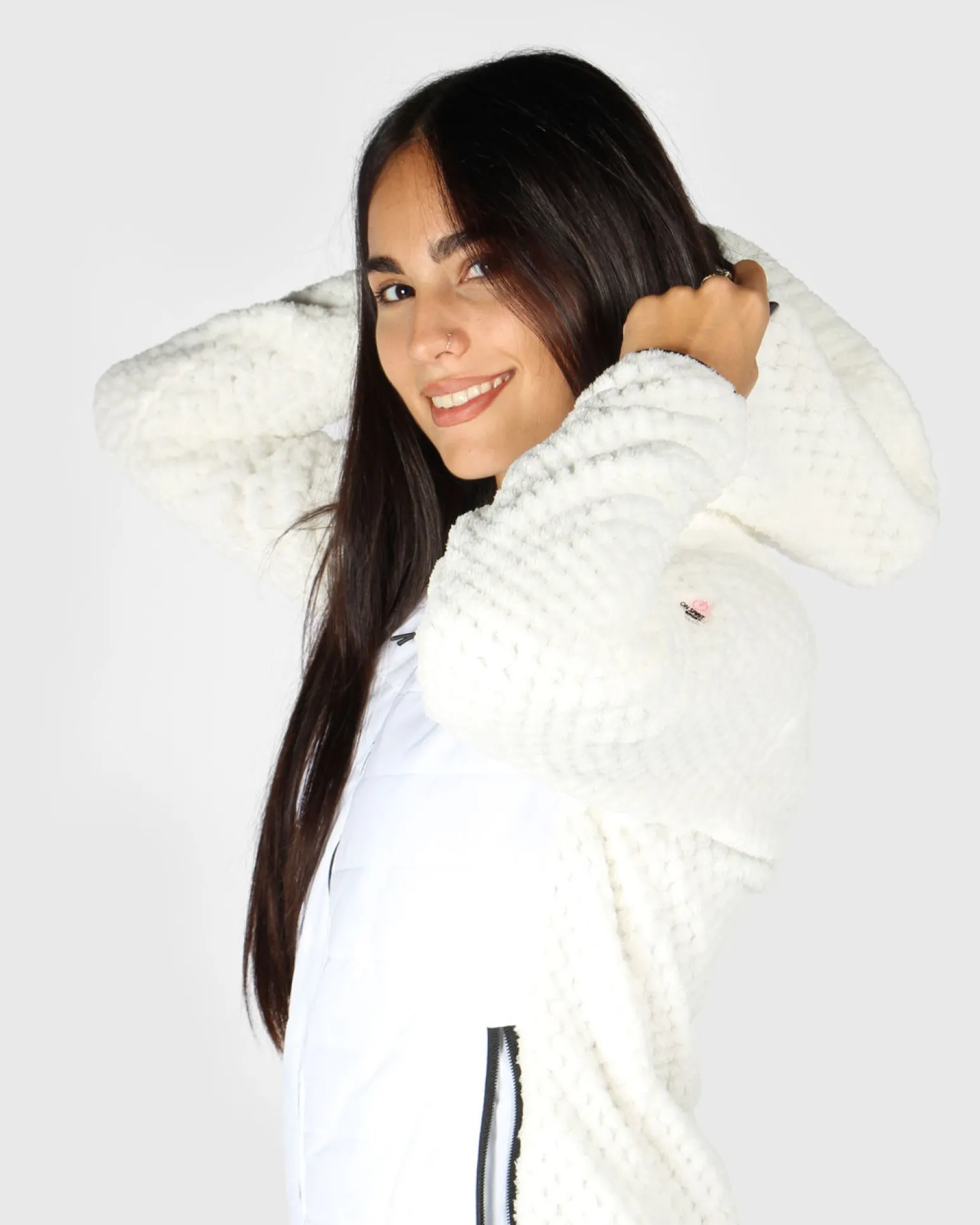 ON SPIRIT -GIUBBINO CON CAPPUCCIO FULL ZIP BIANCO CON DETTAGLI NERI DONNA - DALIDA