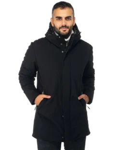 ON SPIRIT - Giubbotto parka da uomo nero in SOFTSHELL idrorepellente antivento e traspirante con cappuccio e zip frontale - ERIC