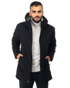 ON SPIRIT - Giubbotto parka da uomo nero in SOFTSHELL idrorepellente antivento e traspirante con cappuccio e zip frontale - ERIC