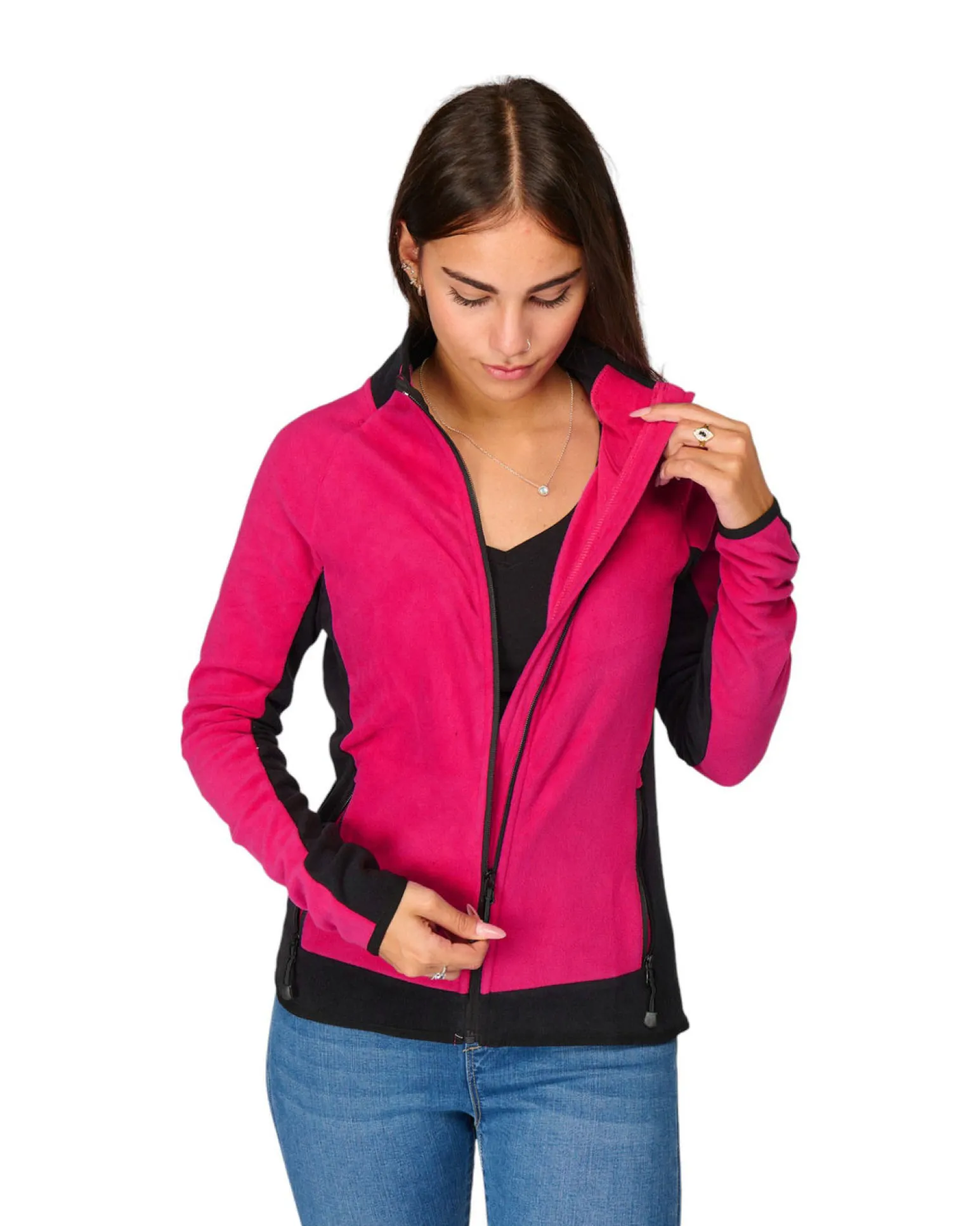 ON SPIRIT - MICROPILE DONNA FULL ZIP FUXIA E NERO - AGNESE