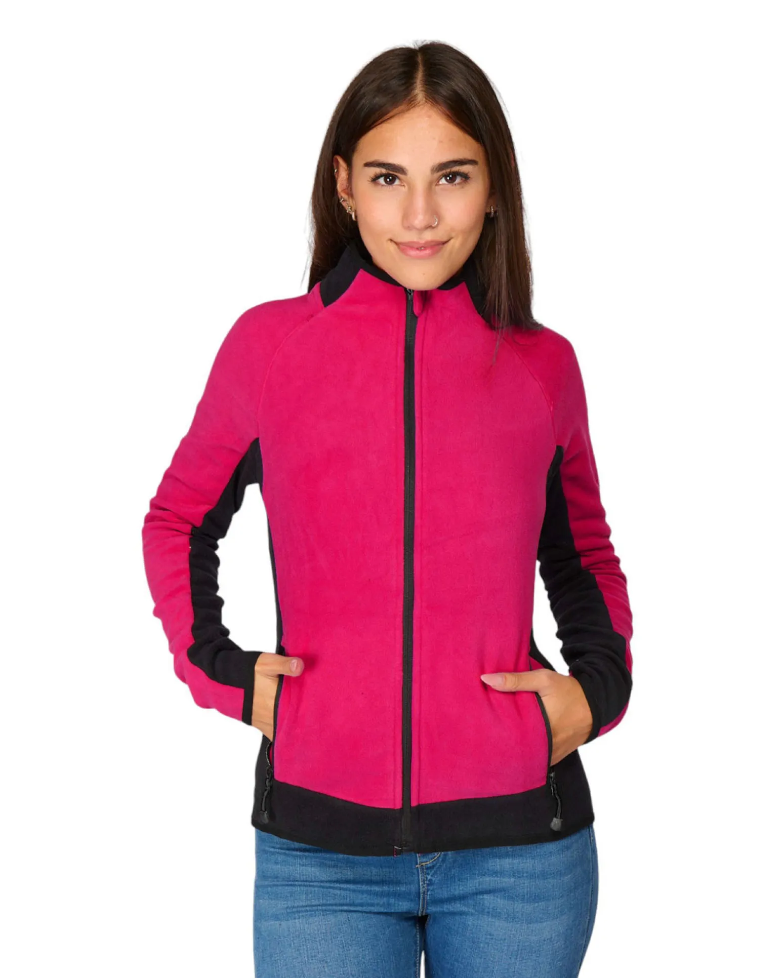 ON SPIRIT - MICROPILE DONNA FULL ZIP FUXIA E NERO - AGNESE