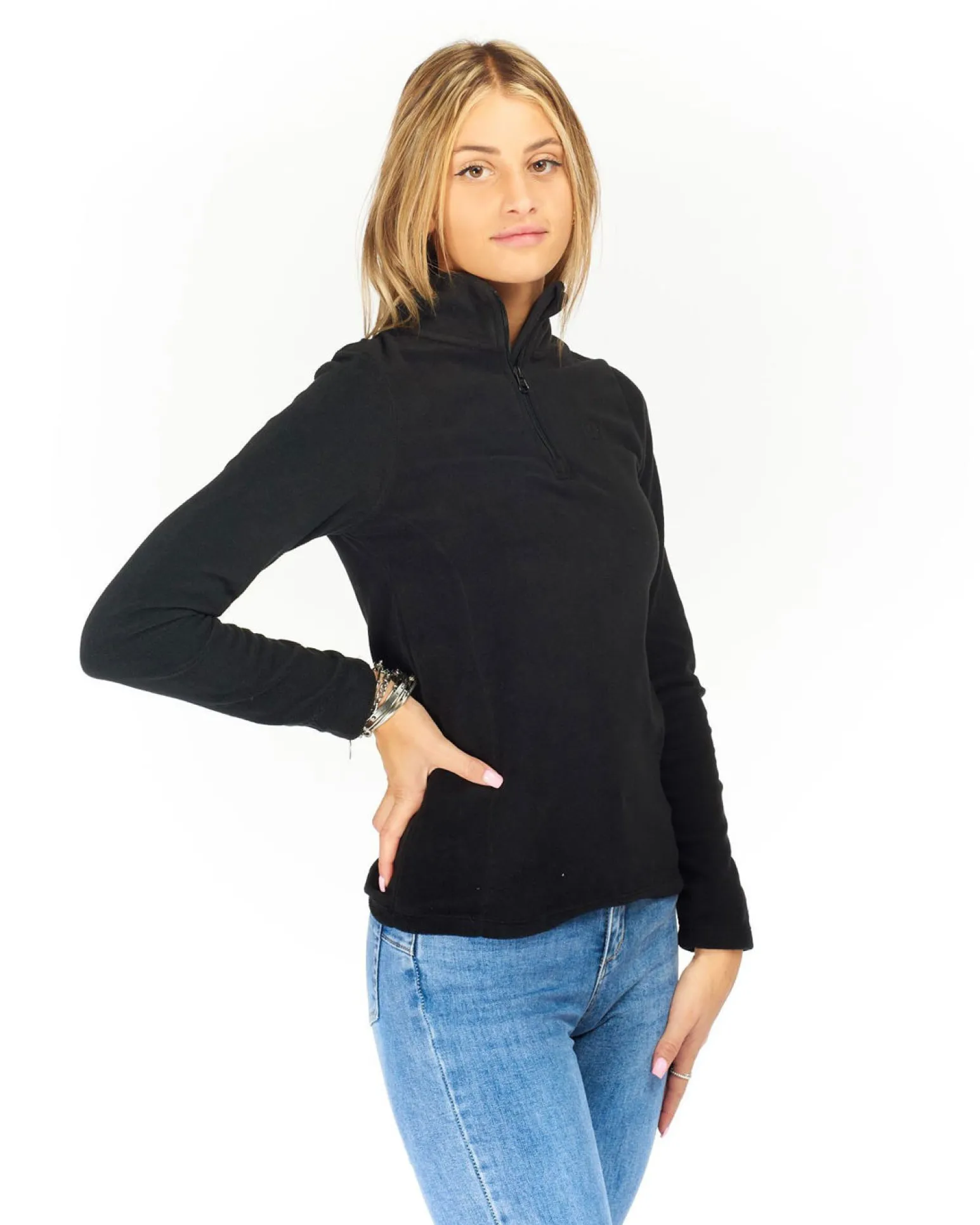 ON SPIRIT - MICROPILE DONNA MEZZA ZIP NERO - VALENTINA