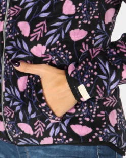 ON SPIRIT - MICROPILE ORSETTO DONNA FULL ZIP NERO A FIORI ROSA E LILLA - OLIVIA