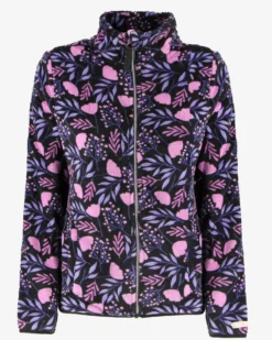 ON SPIRIT - MICROPILE ORSETTO DONNA FULL ZIP NERO A FIORI ROSA E LILLA - OLIVIA