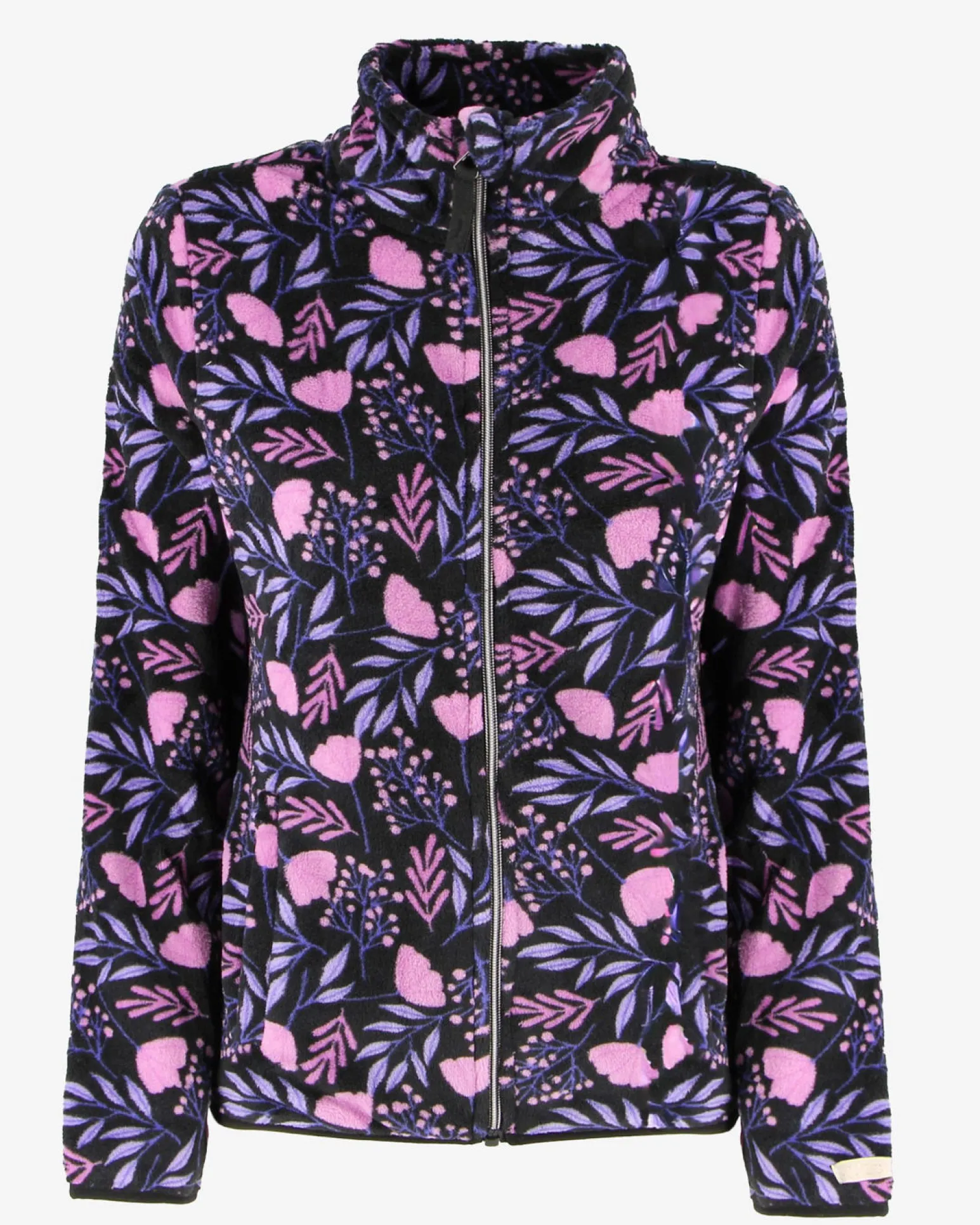 ON SPIRIT - MICROPILE ORSETTO DONNA FULL ZIP NERO A FIORI ROSA E LILLA - OLIVIA