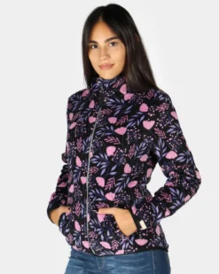 ON SPIRIT - MICROPILE ORSETTO DONNA FULL ZIP NERO A FIORI ROSA E LILLA - OLIVIA