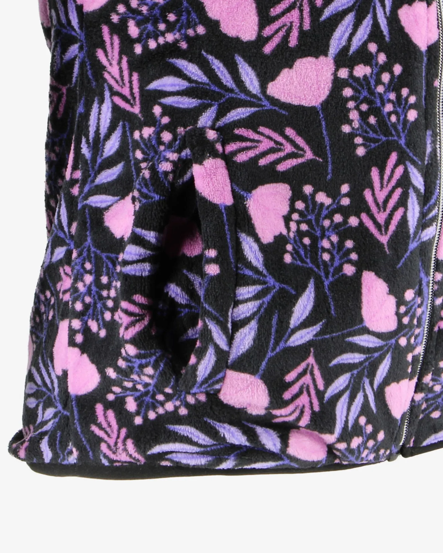 ON SPIRIT - MICROPILE ORSETTO DONNA FULL ZIP NERO A FIORI ROSA E LILLA - OLIVIA