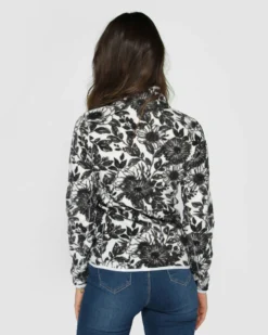ON SPIRIT - Pile da donna bianco e nero con zip frontale e fantasia floreale - ARLENA