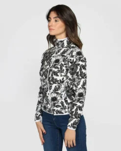ON SPIRIT - Pile da donna bianco e nero con zip frontale e fantasia floreale - ARLENA