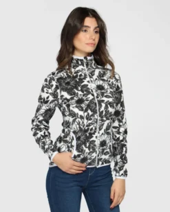 ON SPIRIT - Pile da donna bianco e nero con zip frontale e fantasia floreale - ARLENA