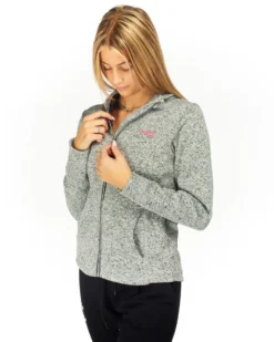 ON SPIRIT - Pile da donna grigio melange con cappuccio e zip frontale - LORETTA