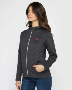ON SPIRIT - Pile da donna nero melange con cappuccio e zip frontale - LORETTA