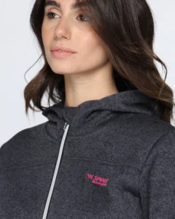 ON SPIRIT - Pile da donna nero melange con cappuccio e zip frontale - LORETTA