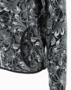 ON SPIRIT - PILE  DONNA FULL ZIP NERO E FIORI BIANCHI-  NADIA