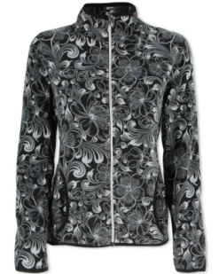 ON SPIRIT - PILE  DONNA FULL ZIP NERO E FIORI BIANCHI-  NADIA