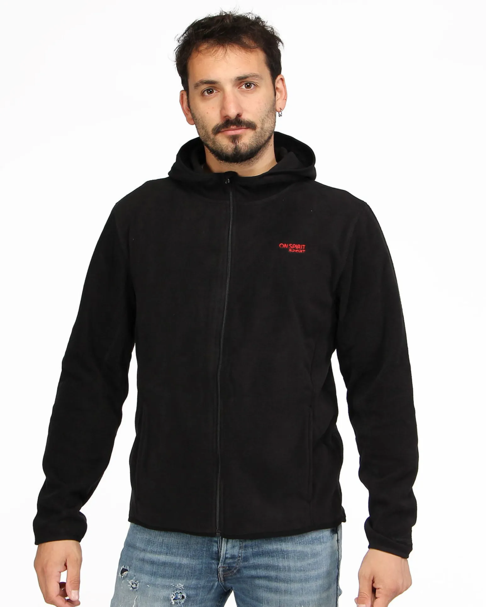 ON SPIRIT - PILE UOMO CON CACPPUCCIO FULL ZIP NERO - ANDREA