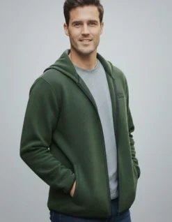 ON SPIRIT - PILE UOMO  CON CAPPUCCIO FULL ZIP VERDE MILITARE - ANDREA