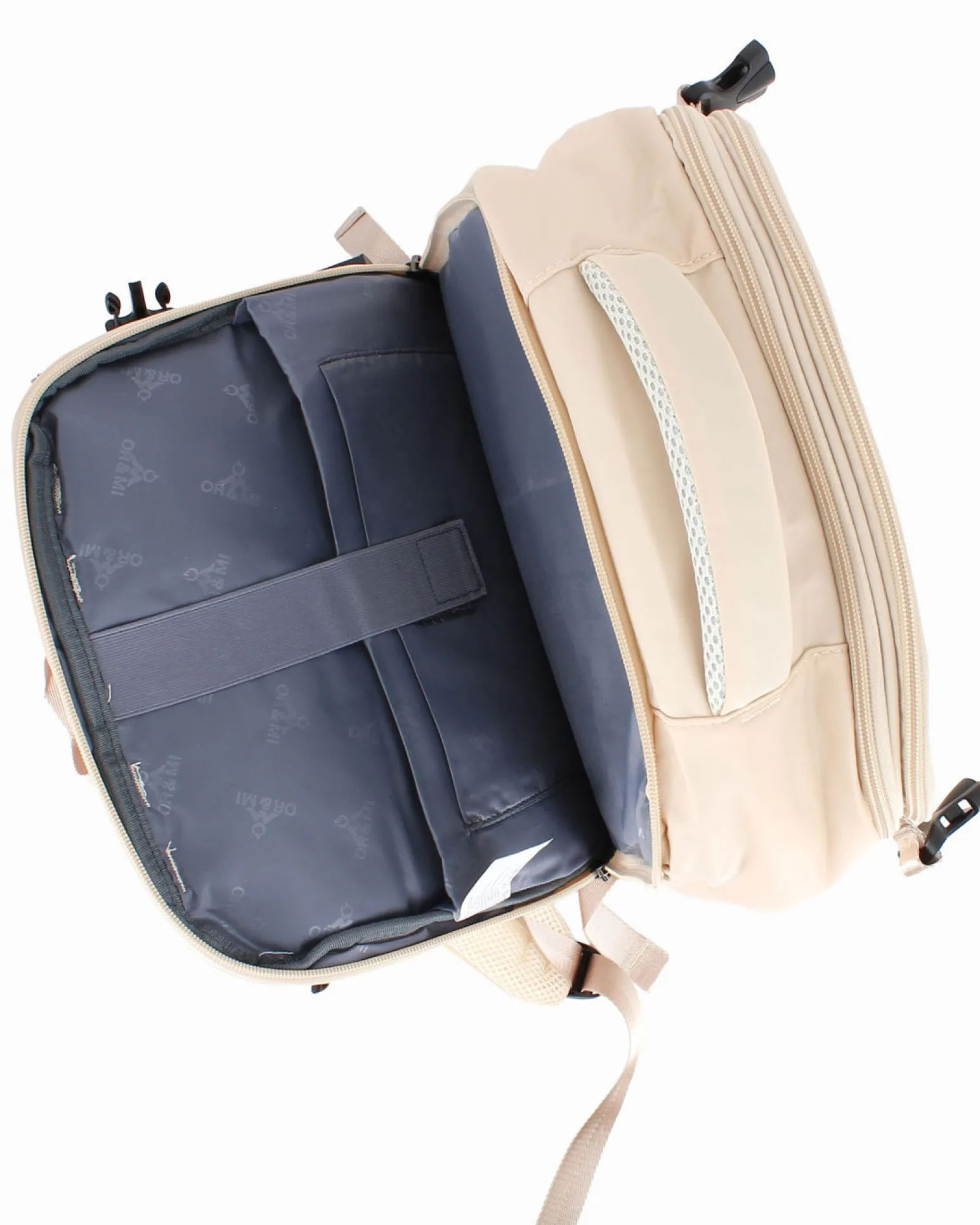 OR&MI - Zaino ufficio beige in nylon con fibbie laterali regolabili