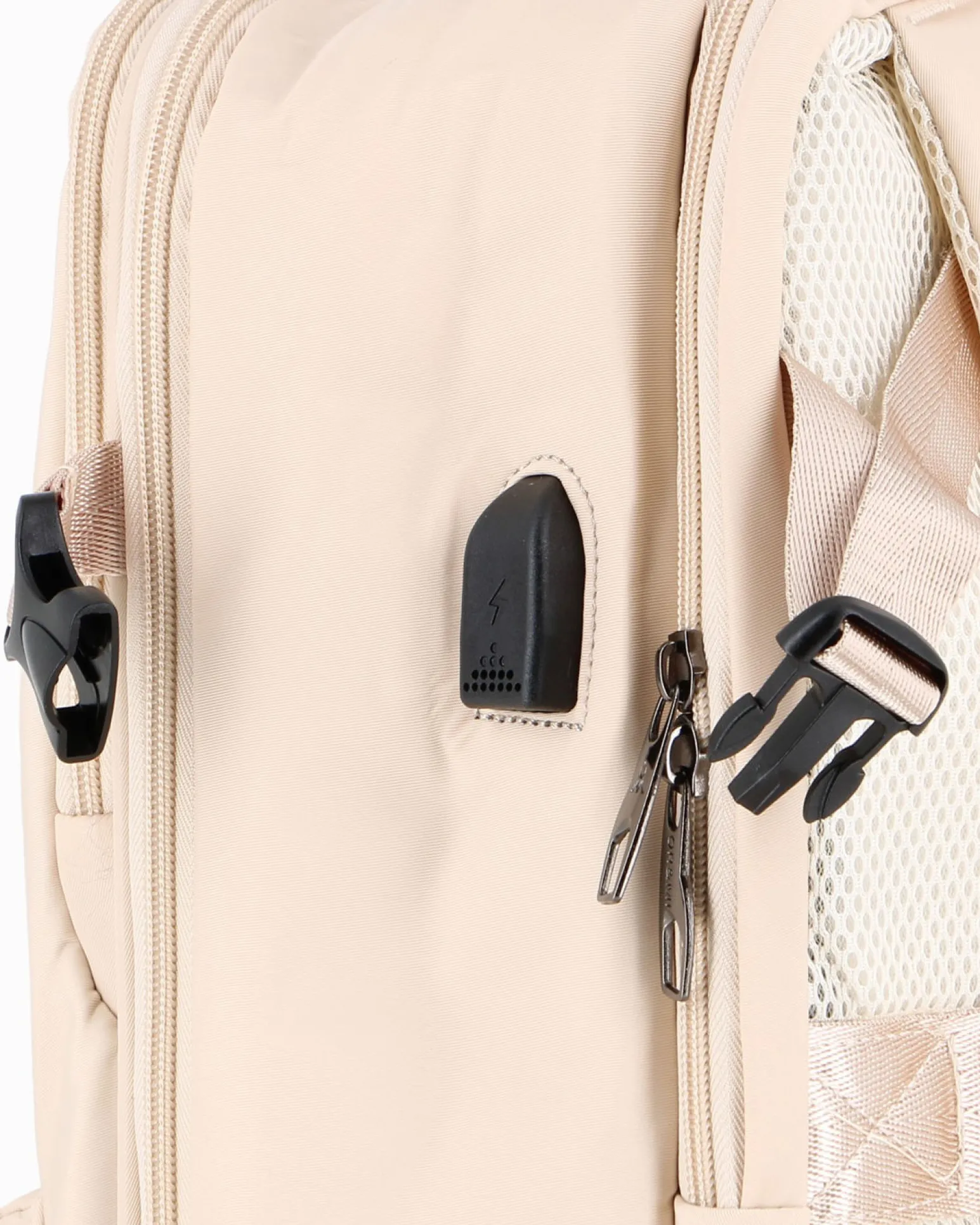 OR&MI - Zaino ufficio beige in nylon con fibbie laterali regolabili