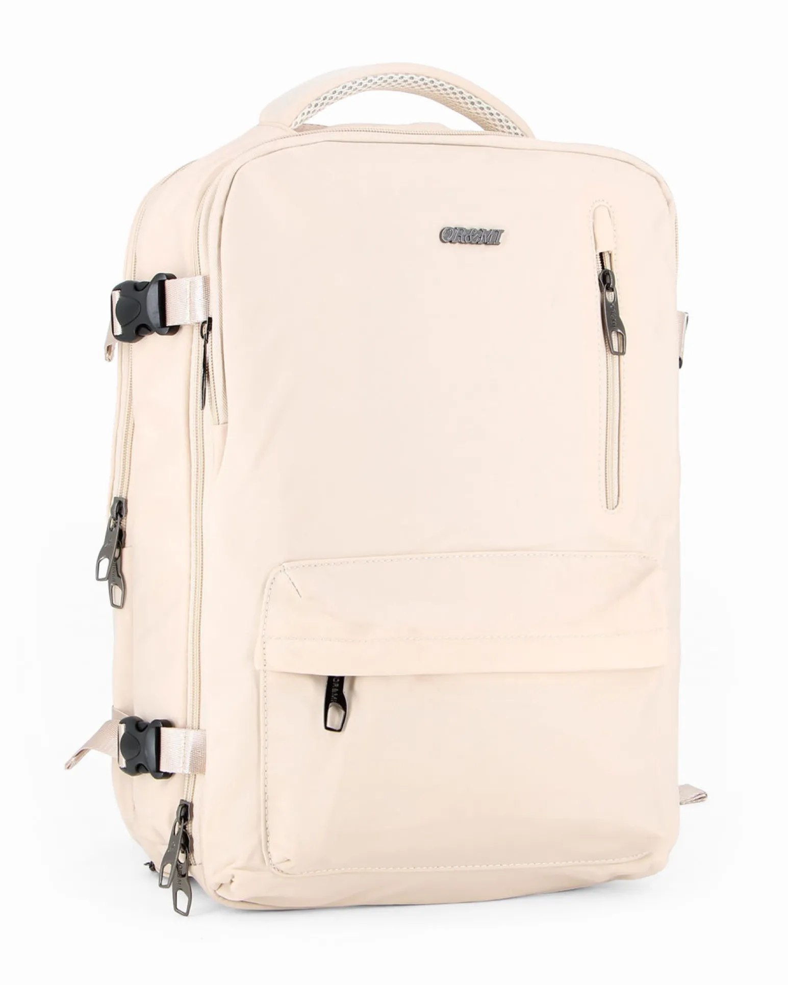 OR&MI - Zaino ufficio beige in nylon con fibbie laterali regolabili