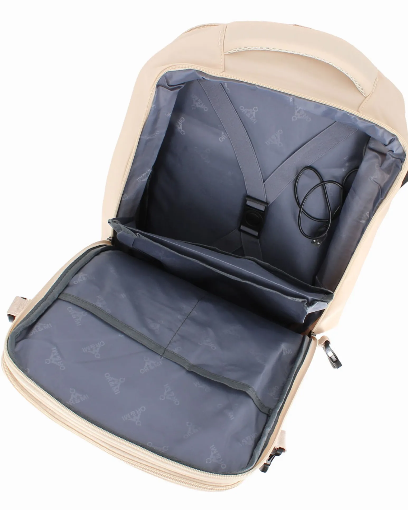 OR&MI - Zaino ufficio beige in nylon con fibbie laterali regolabili