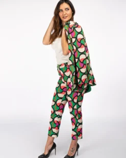 PAQUITA - BLAZER VERDE COLLO SCIALLATO E FANTASIA CERCHI