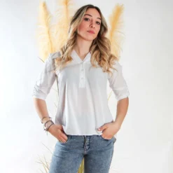 PAQUITA - CAMICIA MANICA 3/4 SCOLLO A V