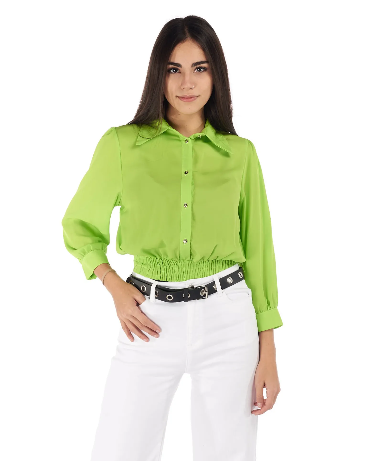 PAQUITA - CAMICIA MANICA 3/4 UNITO BOTTONI ORO