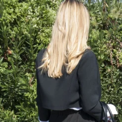 PAQUITA - GIACCA NERA CROPPED CON STRASS