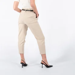 PAQUITA - PANTALONE BEIGE CON VITA ARRICCIATA E CINTURA