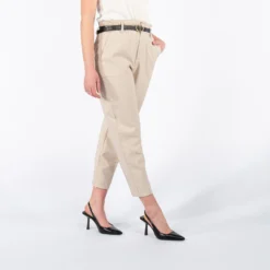 PAQUITA - PANTALONE BEIGE CON VITA ARRICCIATA E CINTURA