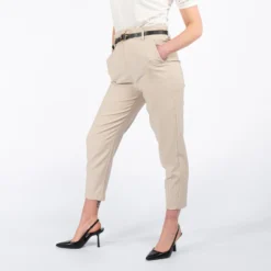PAQUITA - PANTALONE BEIGE CON VITA ARRICCIATA E CINTURA