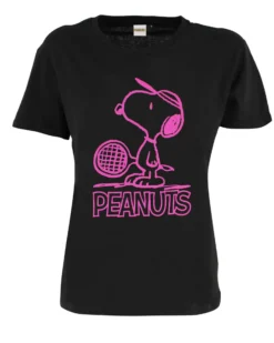 PEANUTS - Tshirt nera da donna con logo rosa - JL052537