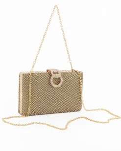 Pochette clutch oro con strass argento e chiusura tre anelli con strass - DIVAS
