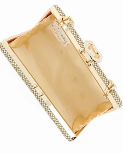 Pochette clutch oro con strass argento e chiusura tre anelli con strass - DIVAS