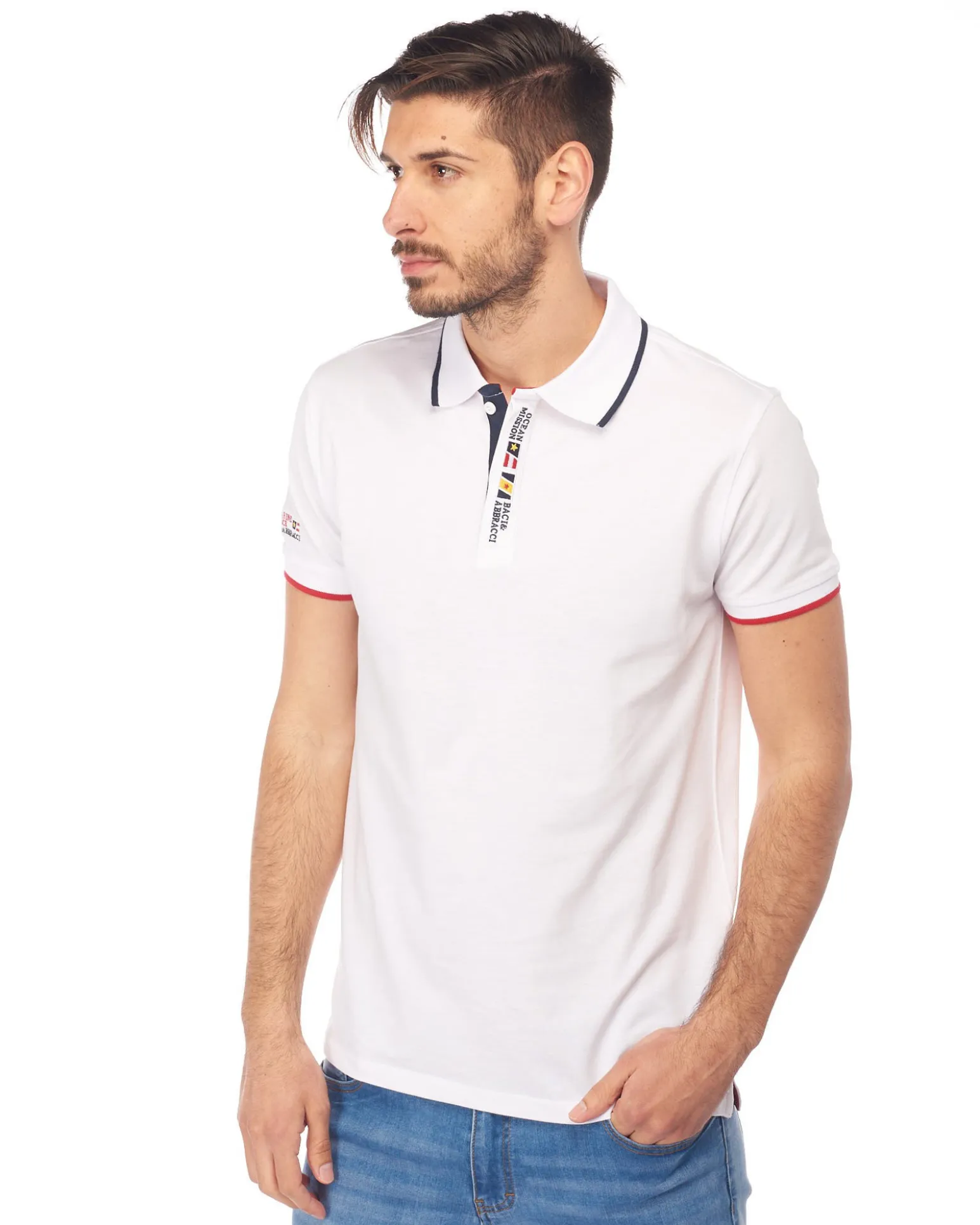 POLO MEZZA MANICA PIQUET RICAMO BANDIERA