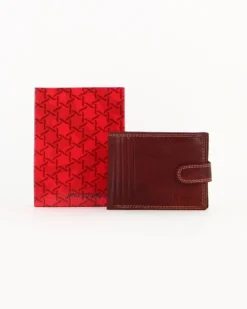 Portafoglio uomo cognac  in VERA PELLE, con portaspicci, doppio scomparto banconote e chiusura con bottone  -You Young Coveri