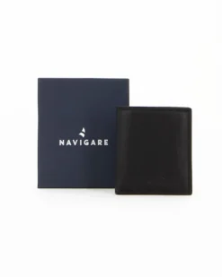 Portafoglio uomo nero  in VERA PELLE, con doppio scomparto banconote, porta carte di credito e portaspicci esterno - Navigare