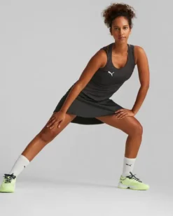 PUMA - Canotta da padel donna nera in tessuto traspirante con logo bianco
