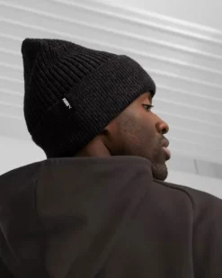PUMA - Cappello invernale a coste nero con logo metallizzato