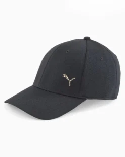 PUMA - Cappello nero regolabile con logo oro