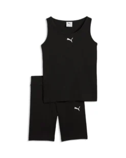 PUMA - COMPLETO SHORT + CANOTTA NERO  JUNIOR ( 7-16 ANNI)ESSENTIAL ELEVATED RIB, 692477-01