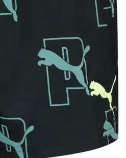 PUMA - Costume da bagno pantaloncino corto nero con stampa logo bianca e azzurra